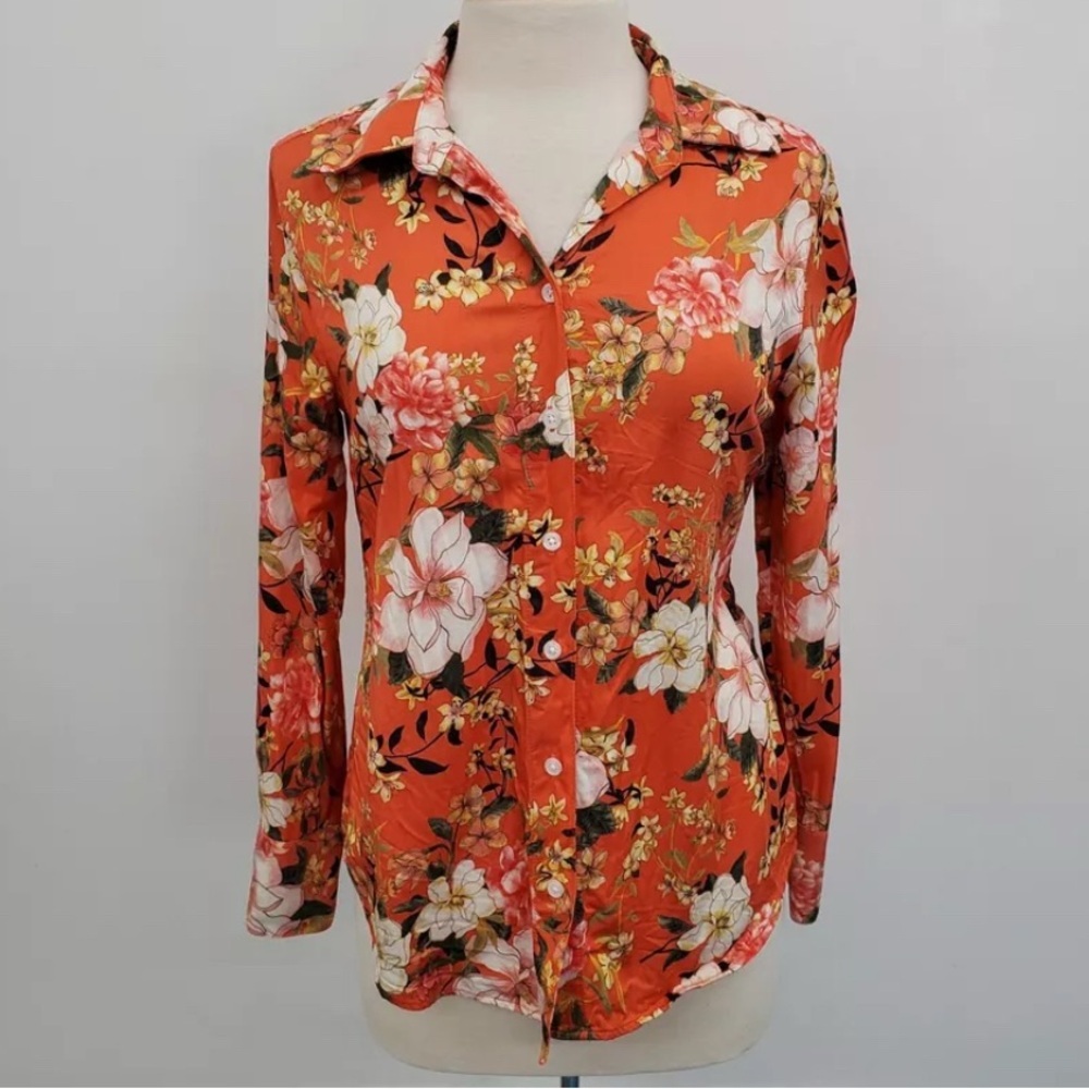 Chico's Orange Floral Button-Down Shirt